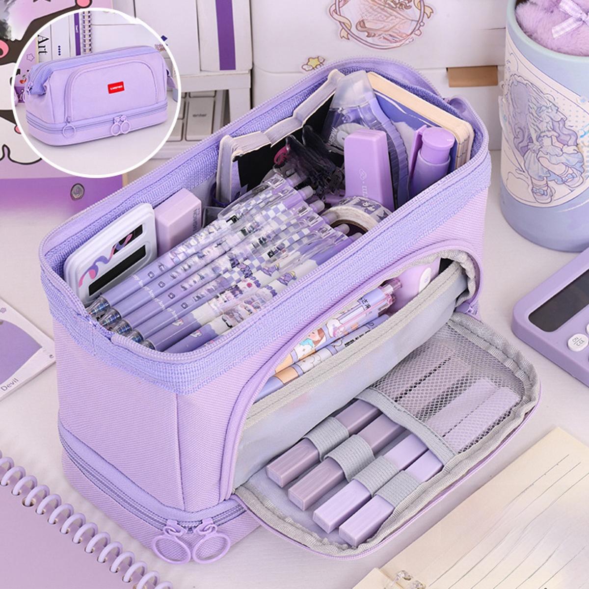 

Студентський двошаровий пенал великої місткості Офісна настільна коробка для зберігання олівців Органайзер для канцтоварів Оксфордська сумка фіолетовий