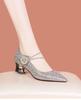 New rhinestone word with thick heel single shoes women's high heels 2025 spring and autumn fashion medium heel wedding shoes shallow mouth women's
