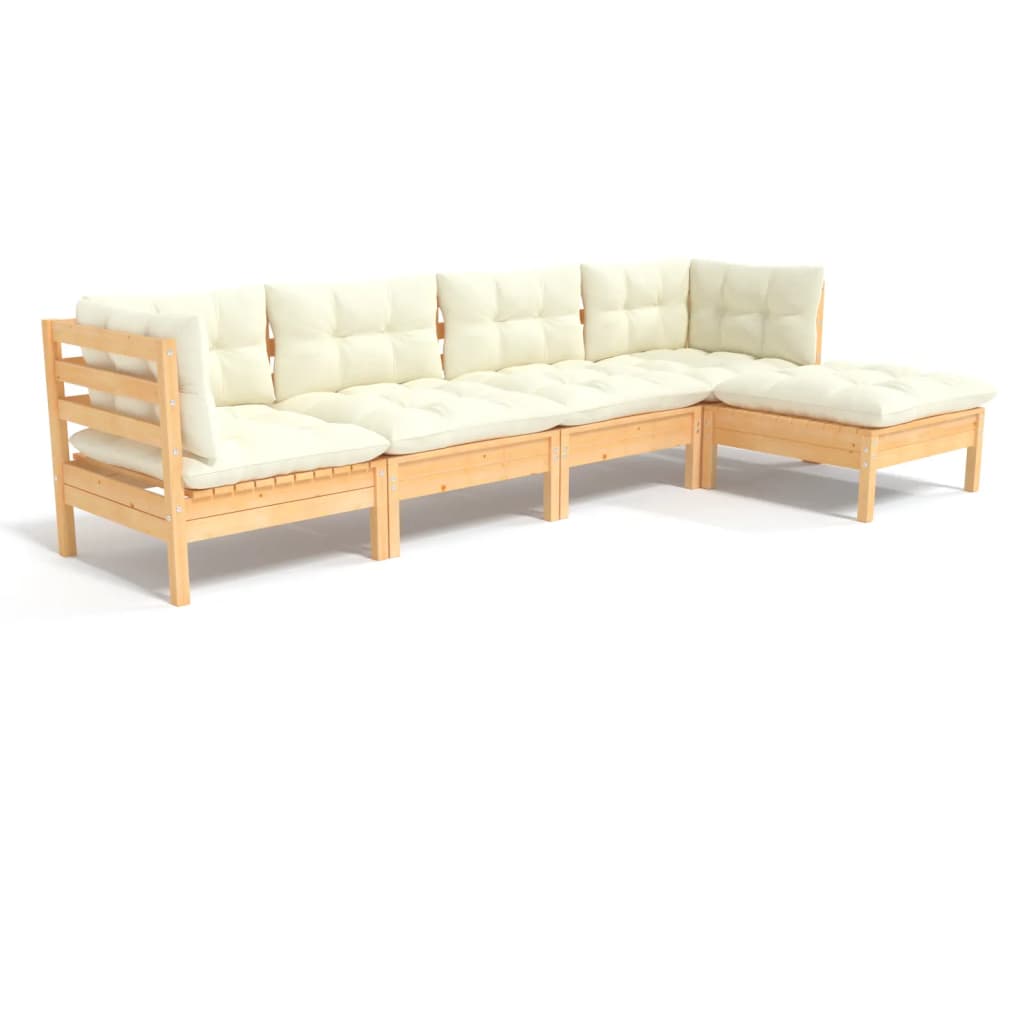 Vidaxl 5-Cz. Set da Giardino, Cuscini Crema, Pino
