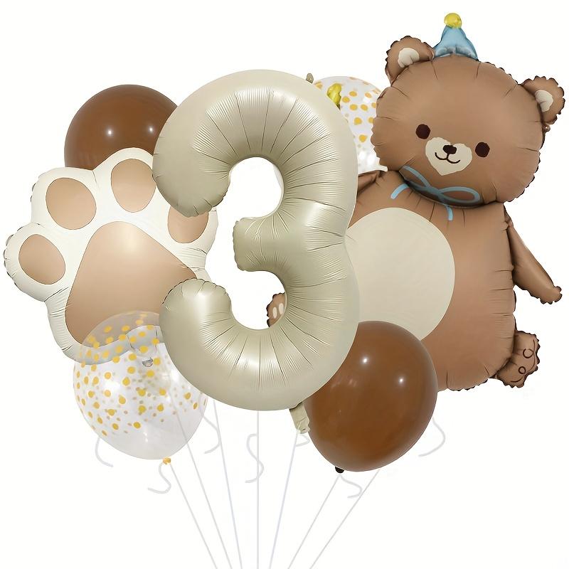 7pcs Matte Bear Balloon 40 Inch Milk White Number 1-6 Claw Print Aluminum Film Balloon Set Anniversary Birthday Party Decoration