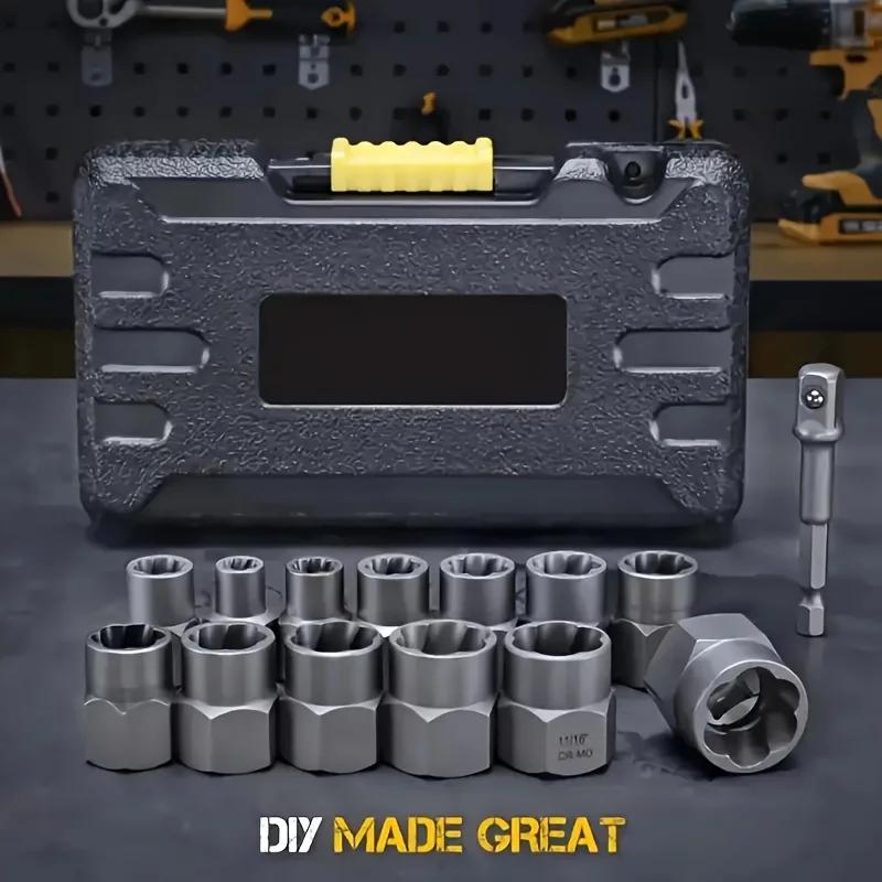 

14 Piece Impact Socket Set Nut Bolt Extractor Remover Chrome Molybdenum Steel Extractors with Storage Case for Auto Mechanic