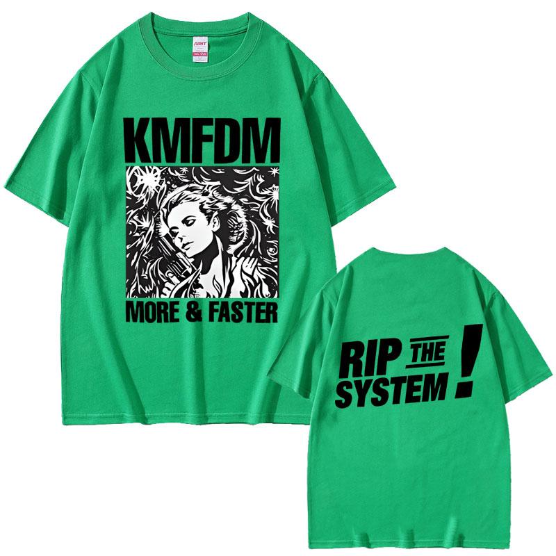 Vintage Hardcore Alternative Rock Kmfdm More and Faster Rip The System T-shirt Men Women Fashion Harajuku Streetwear T Shirts