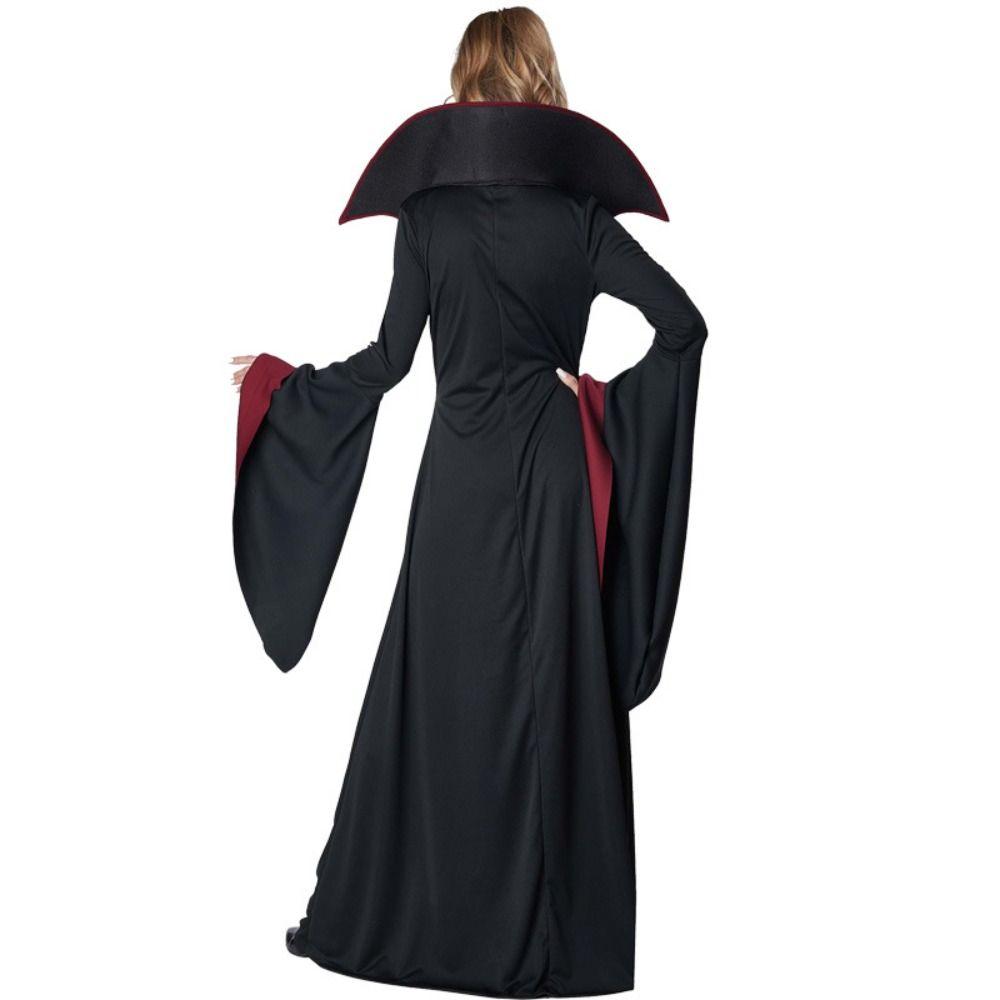Lace Up Halloween Witch Long Dress Stand Collar Children Medieval Printed Dress  Kids