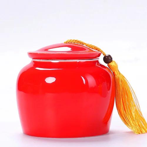 Ceramic Tea Pot with Lid Wedding Gift Red Gold Dragon Green Tea Candy Chinese Medicine Sealed Storage Tank Tea Bag Storage Box