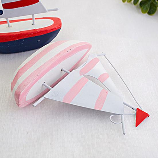 Sailboat Model Solid Wood Hand-Painted Small Sailing Ship Model Living Room Study Room Children Room Ocean Style Display Mold