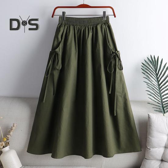 Cargorock mit elastischer Taille, Seitentaschen, einfarbig, A-Linie, lockere Passform, Midirock im Workwear-Stil, Kordelzugrock