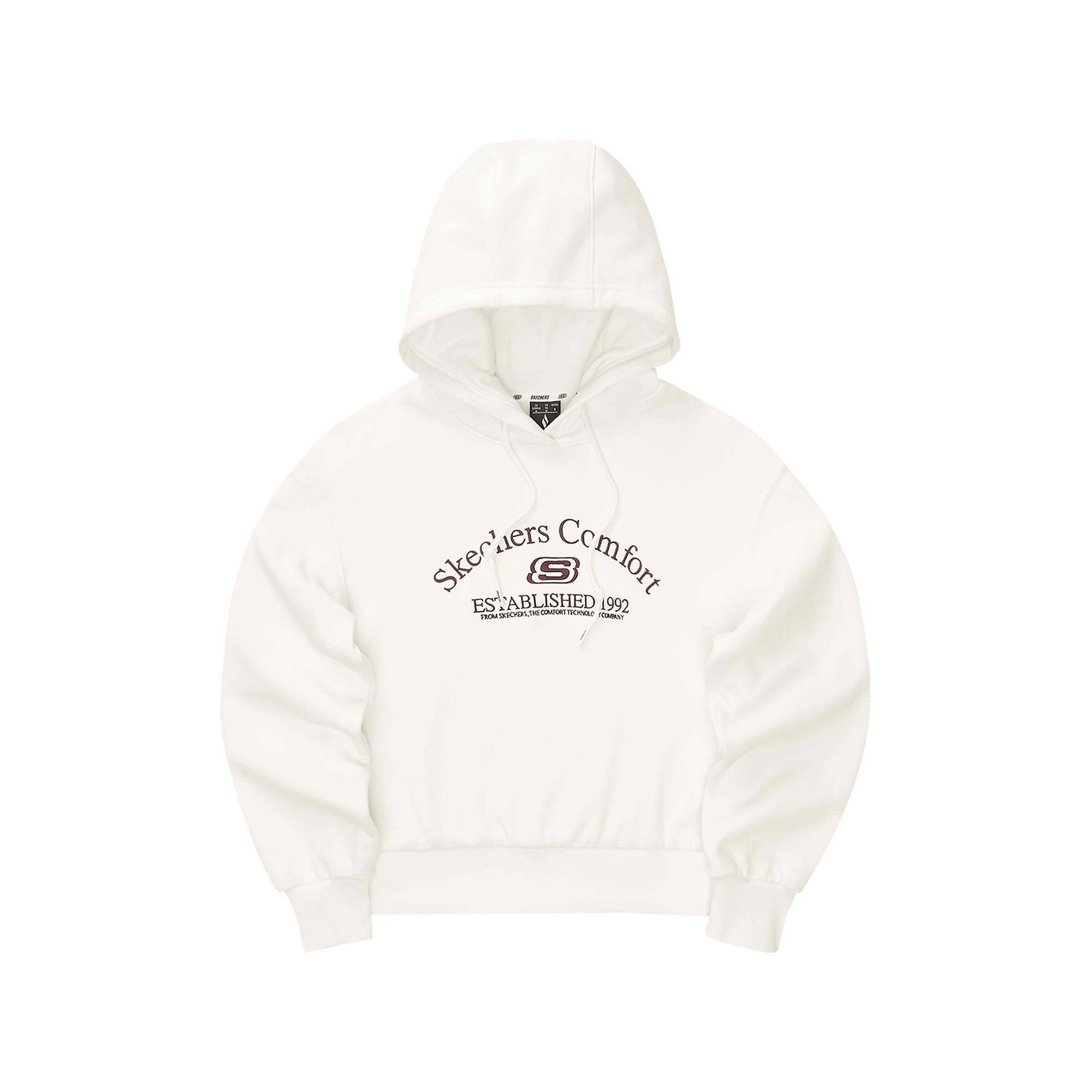Skechers Letter Print Versatile Comfortable Hooded Long Sleeve Sweatshirt Women sweatshirt Off-White L324W051-0074 M