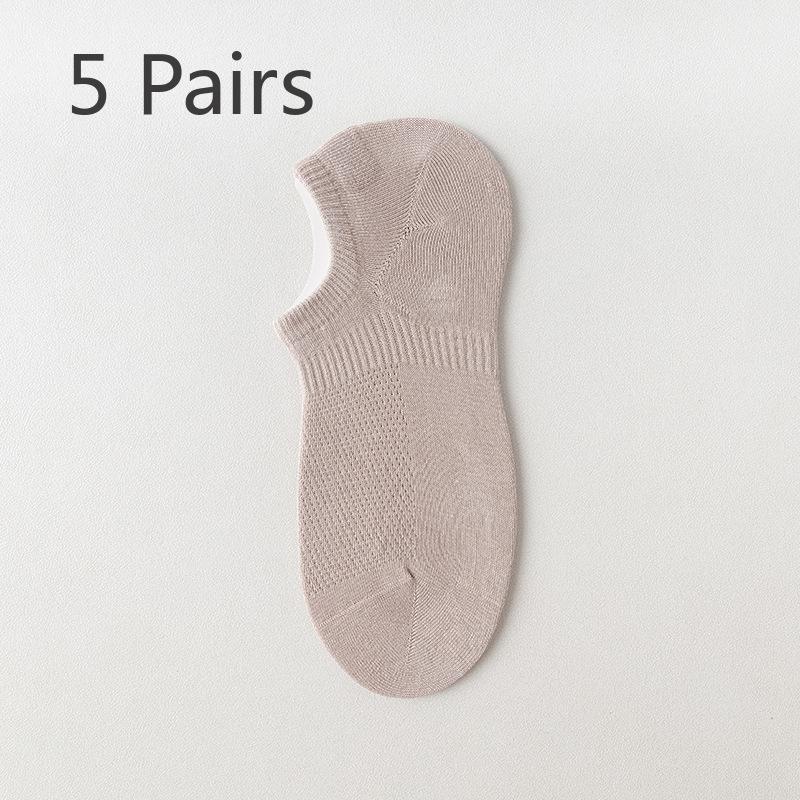5 Pairs of Men's Summer Thin Mesh Breathable Silicone Non Slip Invisible Socks