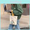 Cute Cartoon Embroidered Canvas Tote Bag Stylish Soft Bucket Bag For Students