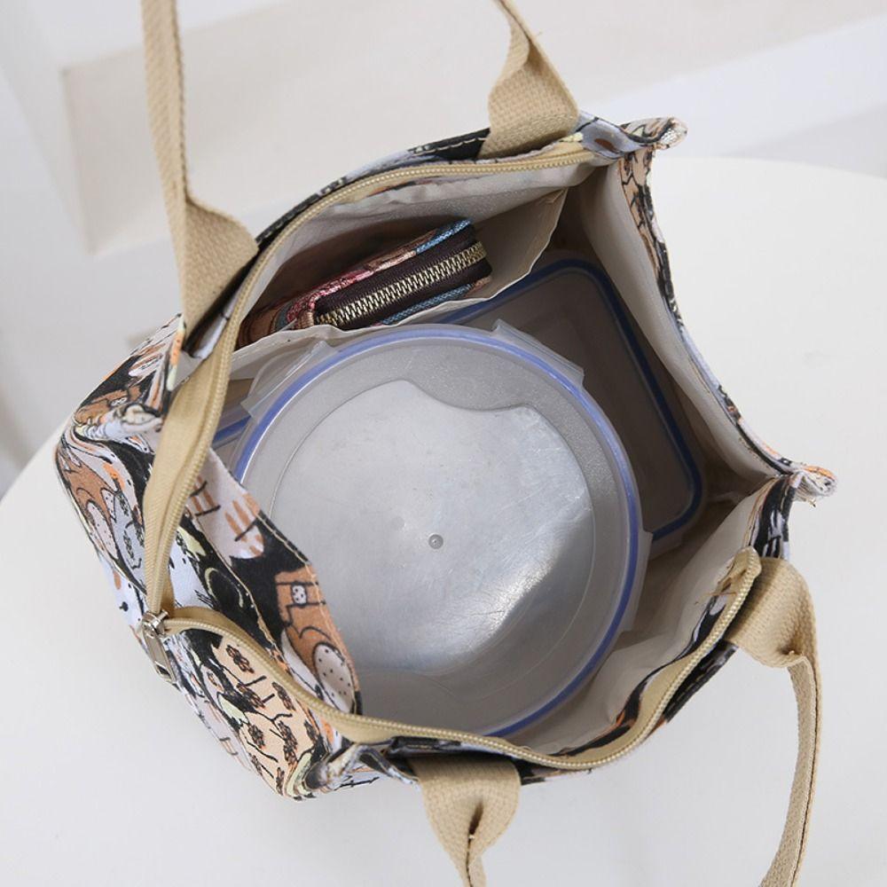 Storage Bag Portable Mommy Bag Cat Pattern Canvas Handbag Top-handle Cartoon Lunch Bags  Students