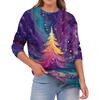 Women's Fashion Casual Christmas Print Round Neck Solid Color Long Sleeve Top