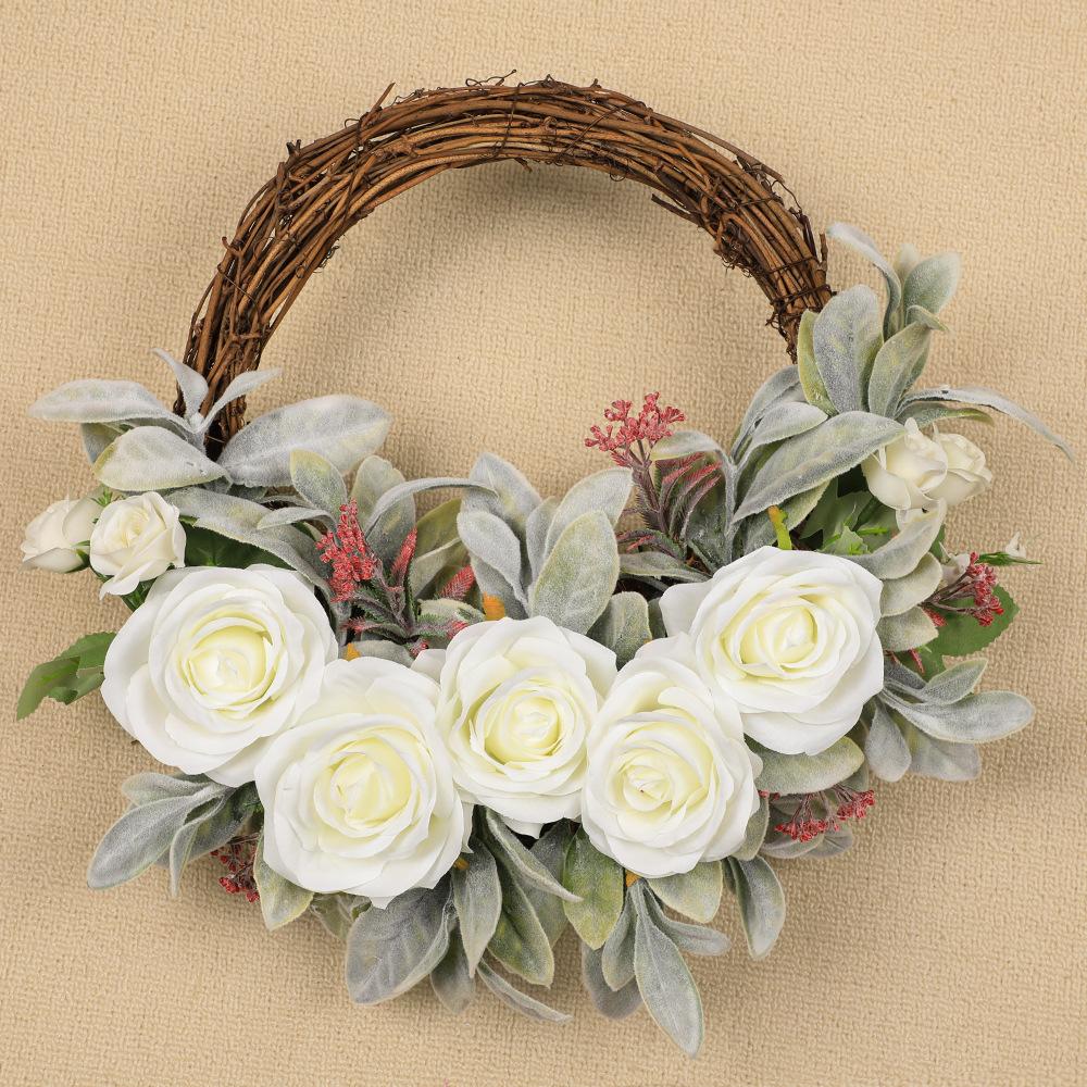 

Сезонный венок, имитация розового венка, домашний декор, подвесное пасхальное украшение, полукольцо белый