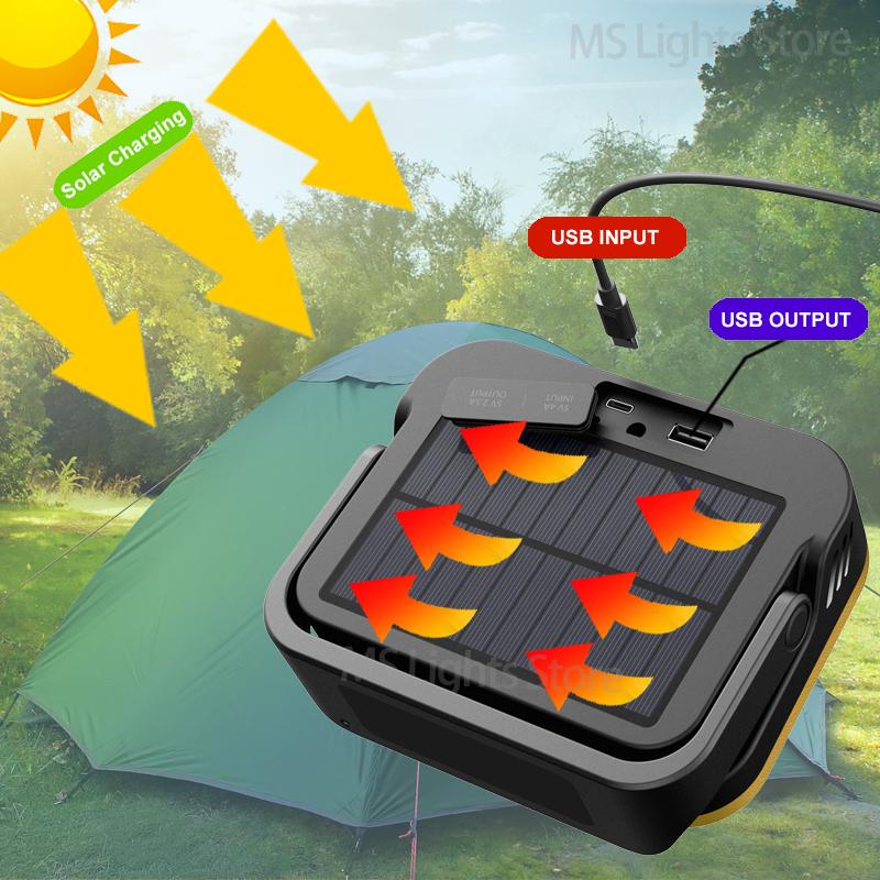 Solar Portable Camping Lamp Outdoor Spotlight Waterproof Flashlight Emergency Rechargeable Magnetic Work Lighting Decor