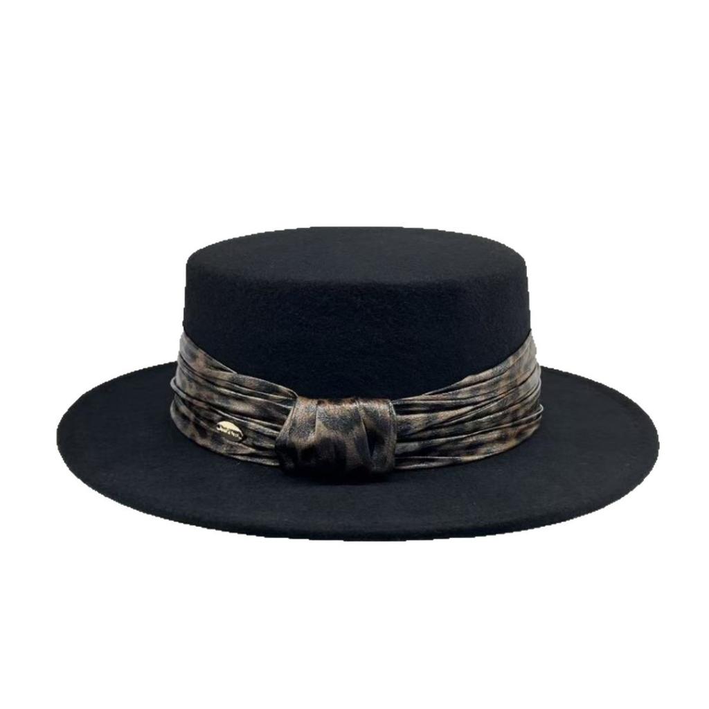 Celebrity Style High-end Light Luxury Australian Woolen Hat Women's Small Brim French Top Hat Autumn and Winter Shopping Flat Top Hat