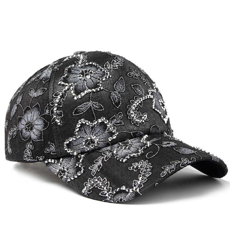 Women's Baseball Cap Stylish Rhinestone Flower Lace Mesh Caps Summer Outdoor Casual Sun Hat Adjustable Suitable For Everyday Use