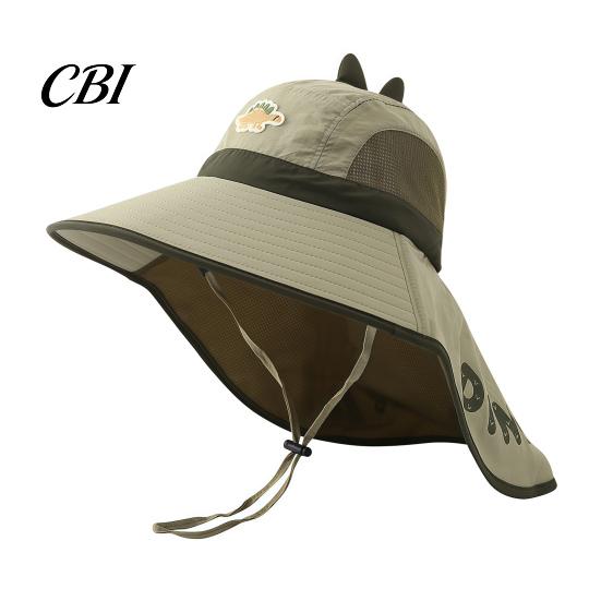 Dinosaur Fishing Hat for Kids Sun with Solar Fan, Wide Brim UV Protection Beach Babies Neck Flap, Summer Cap Boys Girls Camping
