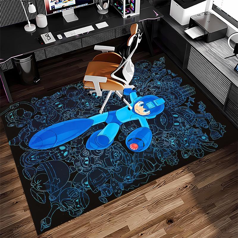 1pc Cartoon Rockman Game Megaman Print Area Rug - Soft, Washable Non-Slip Indoor Mat for Office Chairs, Living Room, Home Office Decorative Rug