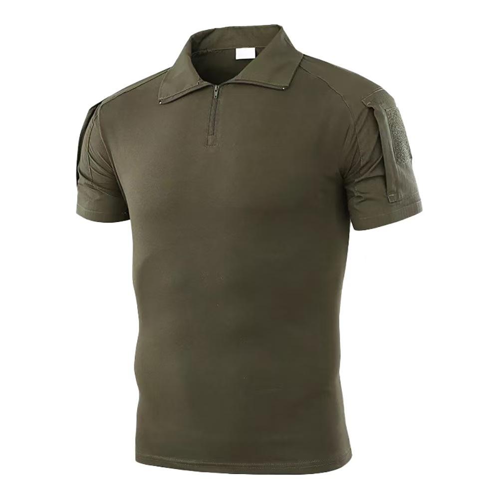 Herren Sommer Camouflage Kurzarm Stehkragen Reißverschluss Taktisches Hemd Outdoor Freizeit Sport Wandern Camping Schnelltrocknend Atmungsaktiv Oberteile