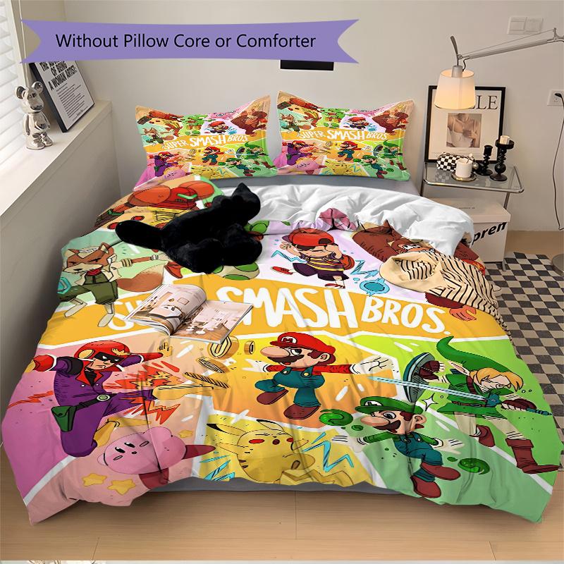 3pcs Super Smash Bros. Characters Print Cover Set Ultra Soft, Breathable, and Comfortable Bedding with Stylish Design for Bedroom and Guest Room