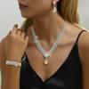 Waterdrop Crystal Pendant Necklace Set With Earrings Bracelet Women Formal Evening Wear