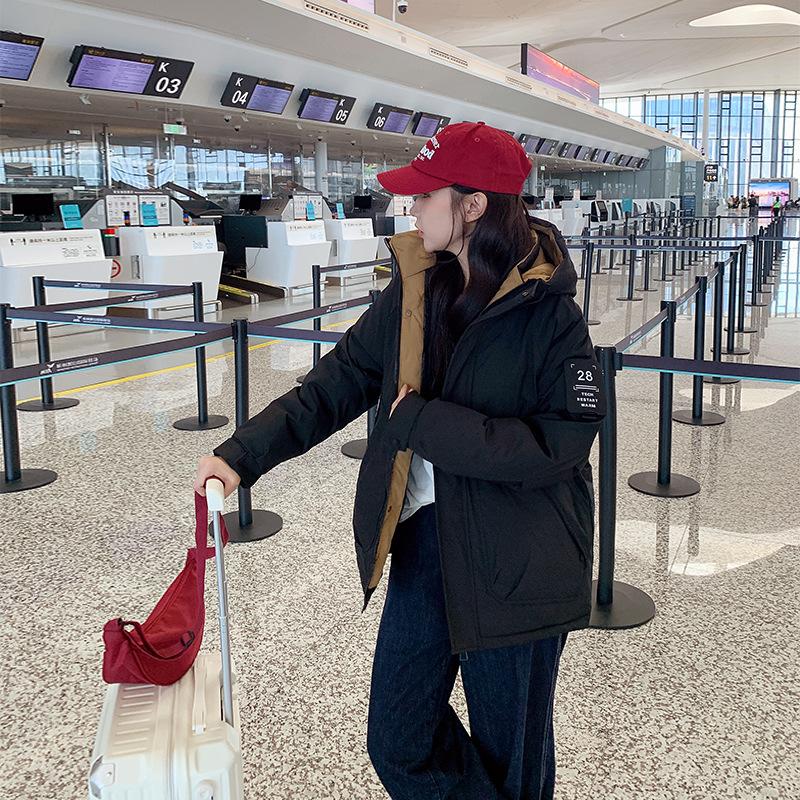 2025 winter new plus-size down cotton jacket women's middle school over the knee student bread suit sports leisure couple jacket