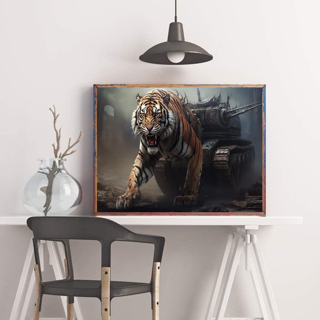 Pictură cu diamant DIY, kit cu punct de cruce, rezervor de tigru, mozaic, pictură cu diamant, cerc complet/pătrat, decorare a casei cu diamant