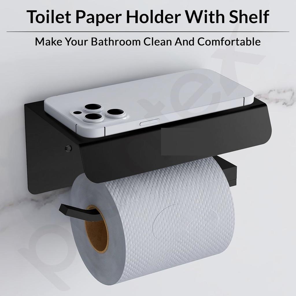 Platinum 304 Grade Stainless Steel Toilet Paper Holder with Mobile Stand/Toilet Paper Roll Holder for Bathroom Accessories (Matt Black)