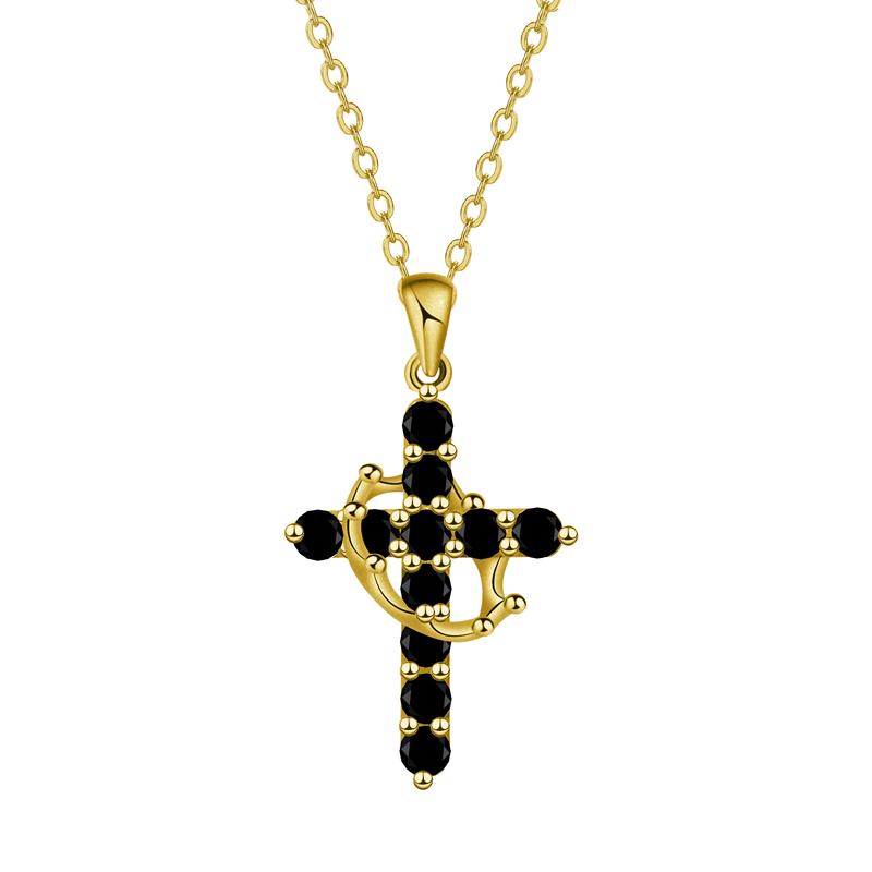 Colorful Zircon Rotatable Crown Cross Necklace for Women Stainless Steel Rotating Crown Cross Choker Birthday Party Jewelry Gift