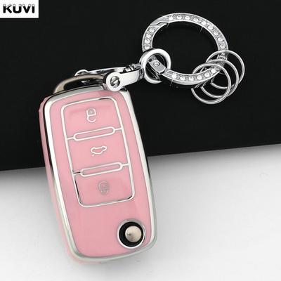 Pink Tpu Car Key Case Cover For Vw Volkswagen Polo Tiguan Passat B5 B6 B7 Golf 4 5 6 Mk6 Jetta Lavida For Skoda Octavia Keychain