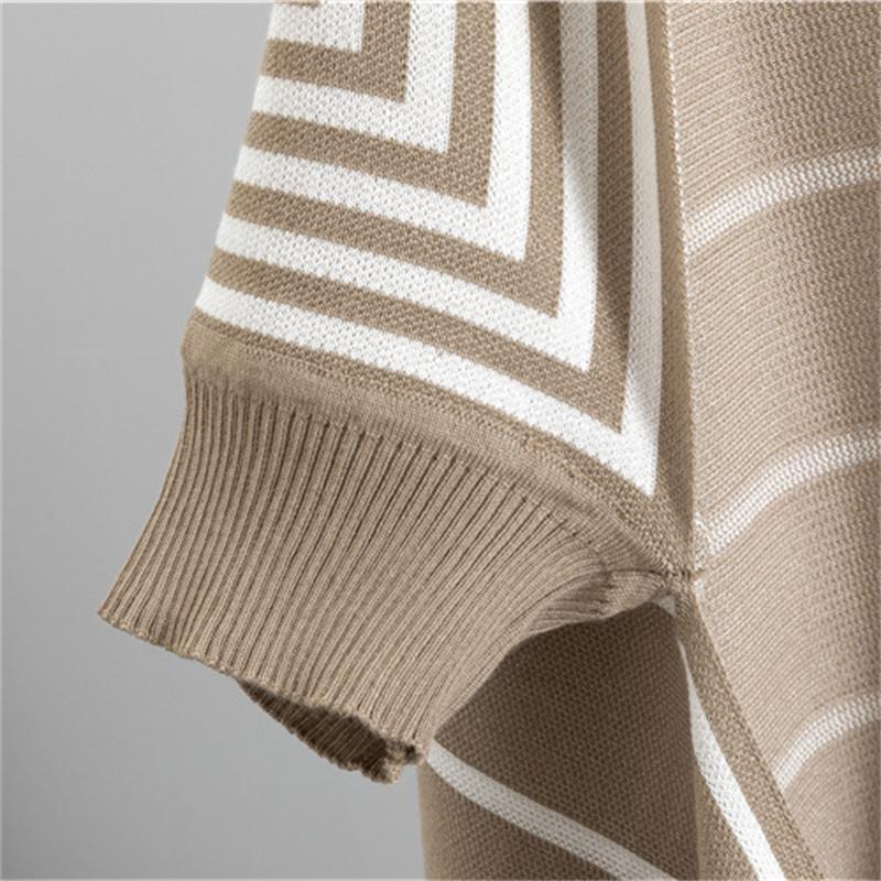 Casual Fashion Set Women's Autumn Winter Striped Shawl Coat Tank Top Wide Leg Pants 3 Piece Set