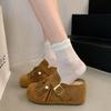 Sheepskin Board~ Boken Single Shoes Women's Height Increase New Ugly and Cute One-pedal Thick-soled Retro Bag Head Half Slippers