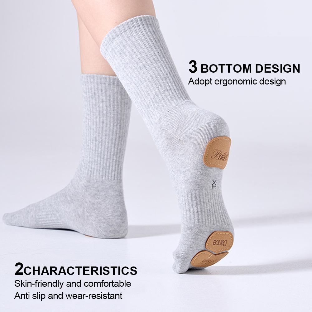 1 Pair Mid-Tube Dance Socks With Anti-Slip Wear-Resistant Sole Leather Sports Yoga Multi-Color Cotton Socks