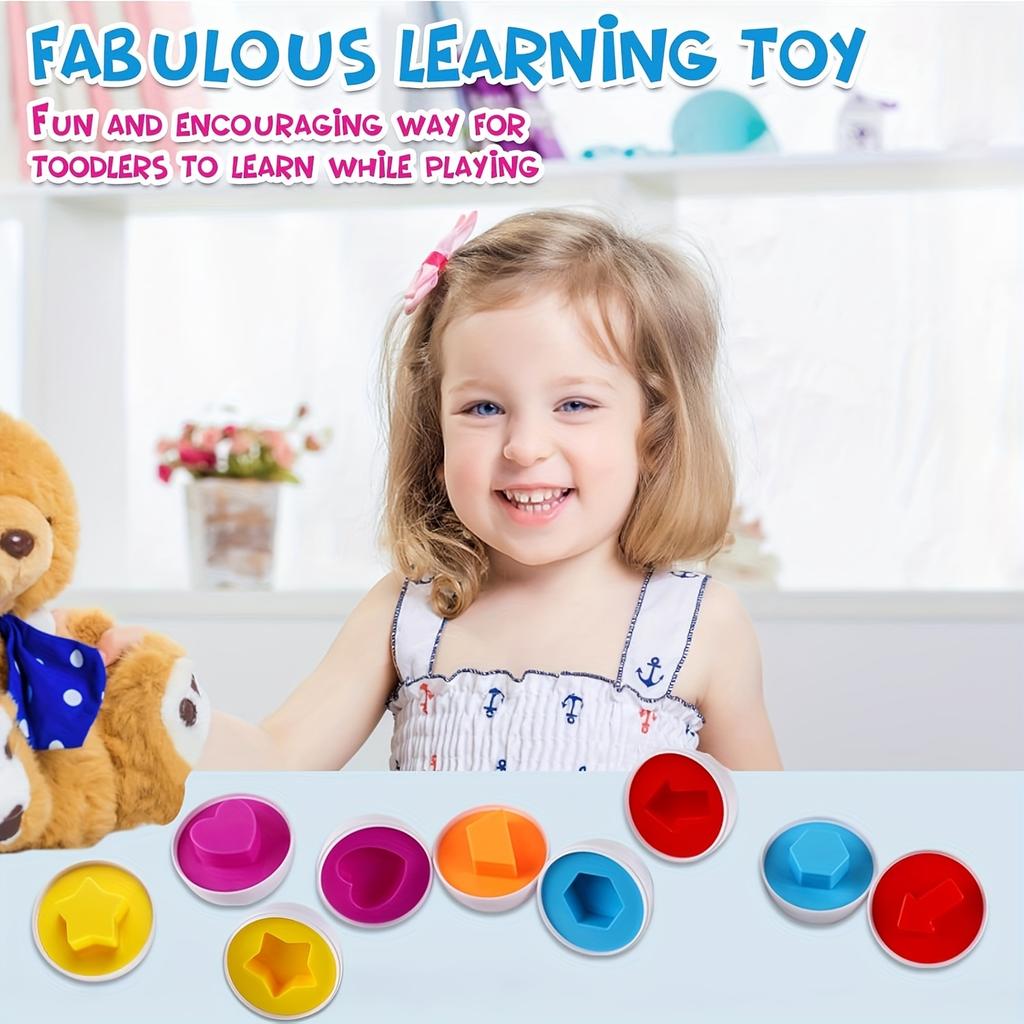 12-Piece Educational Egg Matching Game - Teen Color and Shape Sorting Puzzles, Random Colored Early Learning Toys, Durable Plastic Knot