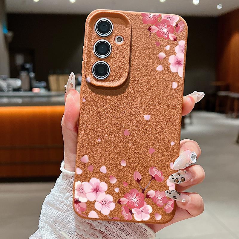 For Samsung S25 Ultra S24 FE S23 S22 A56 A36 A16 A15 A55 Cover Shell Sakura Flower Pattern Slim Soft TPU Leather Texture Shockproof Matte Phone Case