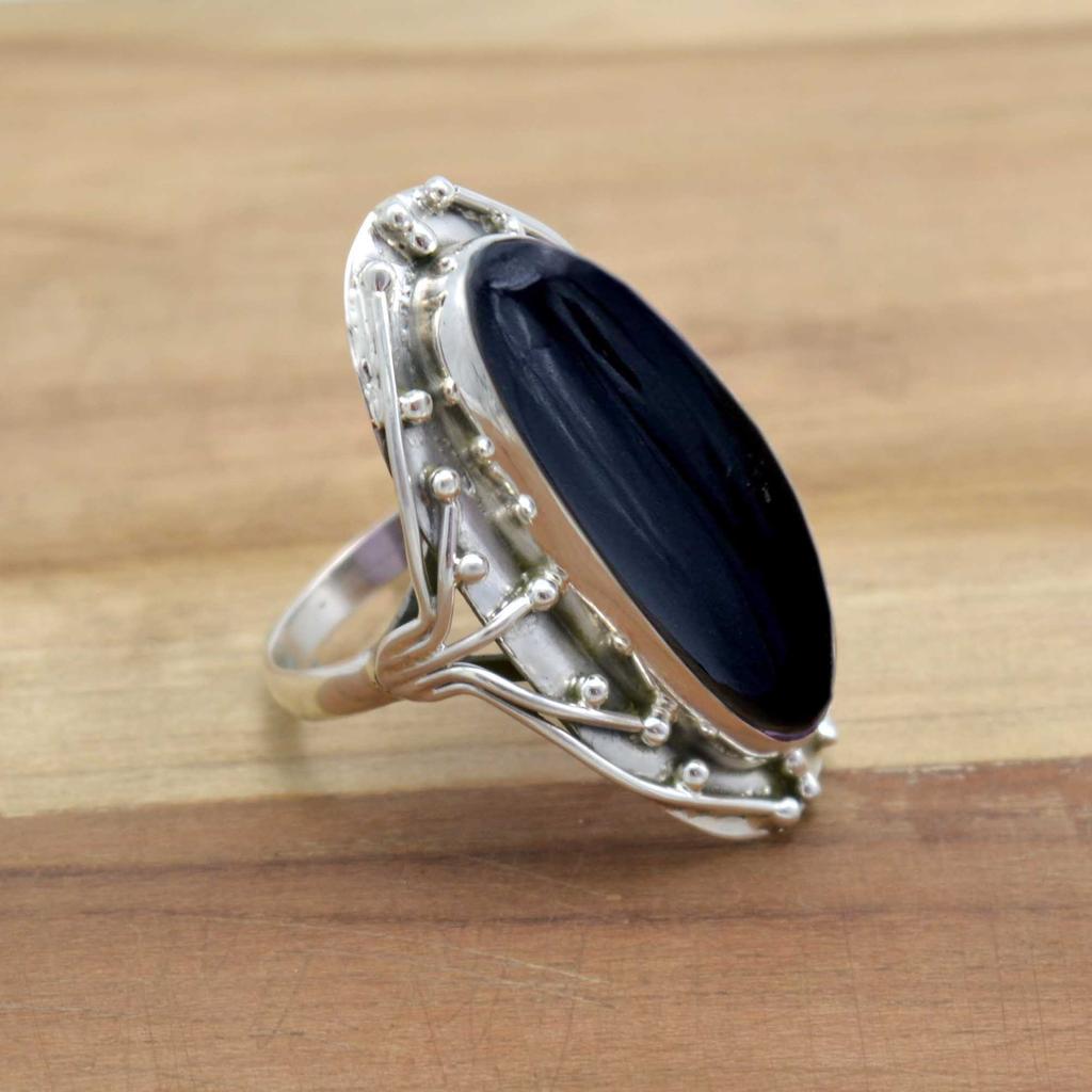 טבעת שחורה אוניקס 925 כסף, אוניקס אובלית אבן חן טבעת נשים, תכשיטי טבעת הצהרת אבן חן טבעית, מתנה לה, אמא