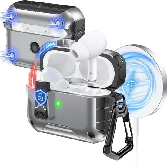 2Pcs Earbud Protective Case for AirPods Pro 3 Charging Case Shockproof Wireless Earphone Cover Protector Shell Skin with Safety Lock Phone Holder