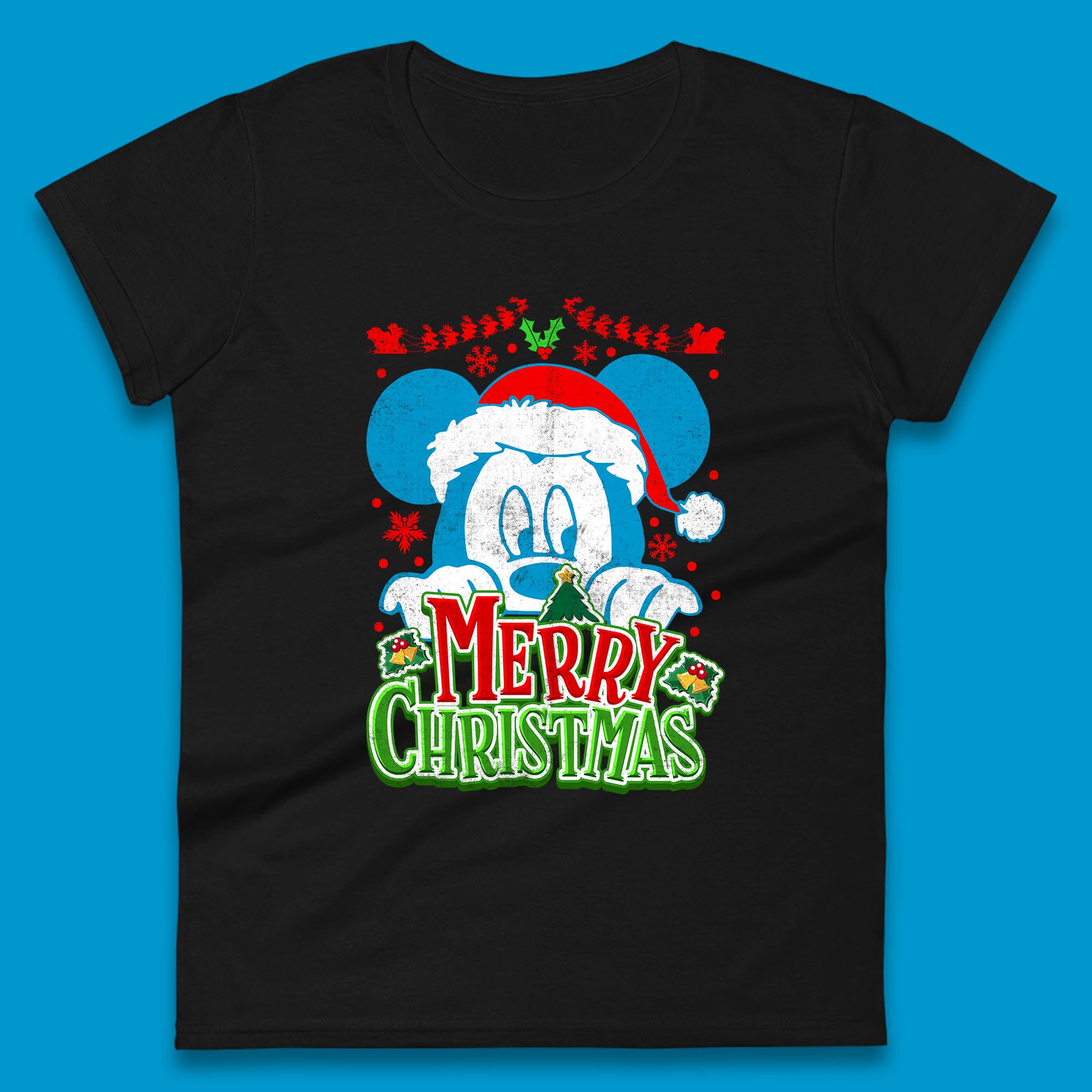Merry Christmas Mickey Mouse Santa Hat Womens T Shirt Mens Tops Tees Unisex XL