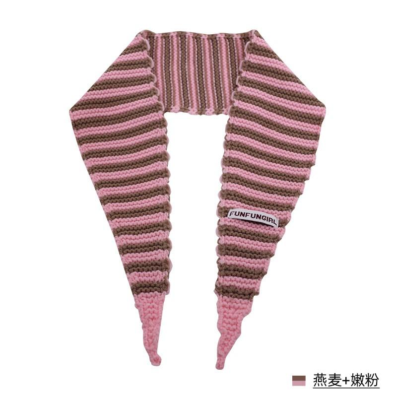 Korean Knitted Wool Blend Striped Triangle Scarf Winter Warm Shawl Women