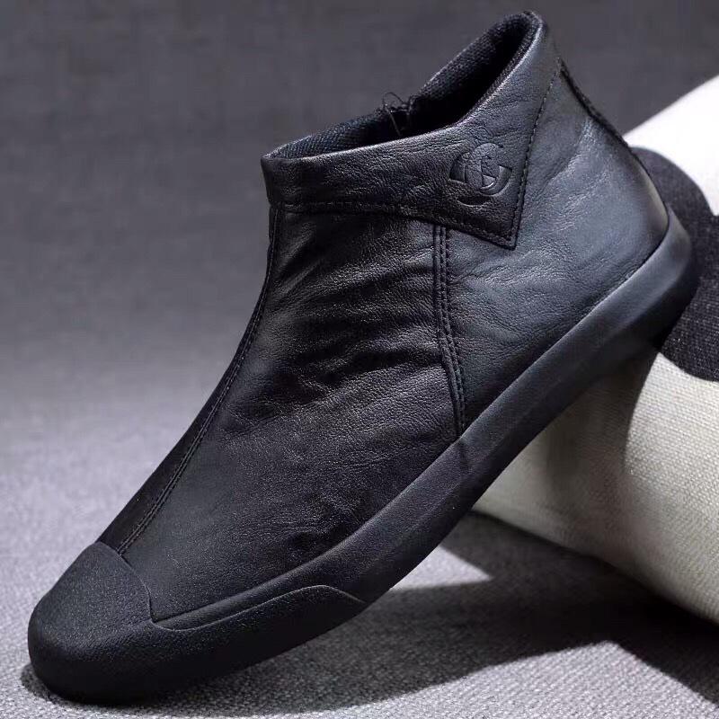 

Men s Korean Style High-Top Slip-On Leather Boots - Winter Casual Fashion Trend Size 40