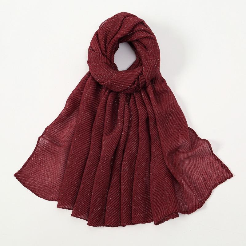 New solid color simple silver silk crumpled long towel elegant women's retro ethnic headscarf fashionable plain versatile yarn