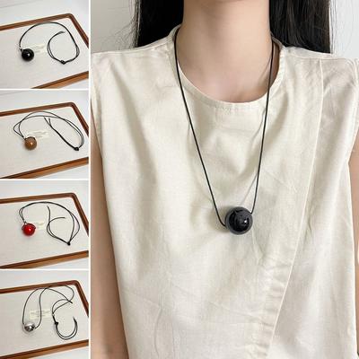 Metal Geometric Ball Pendant Necklace Black Color Round Ball Pendant  Jewelry Accessories