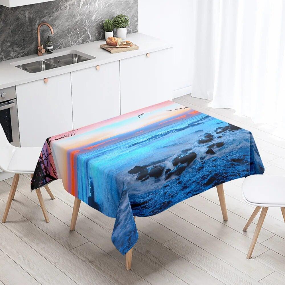 Day Road Dusk Sunset Scenery Printed Tablecloth Outdoor Picnic Camping  Antifouling Waterproof Table Home Decoration