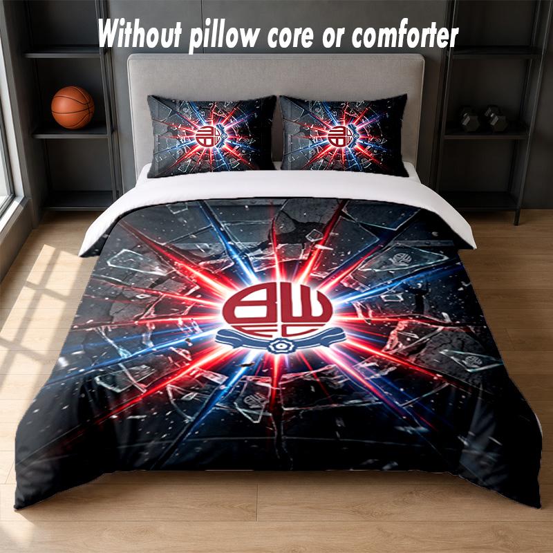Set Biancheria da Letto Bolton Wanderers FC 1 Copripiumino + 2 Federe Morbido Traspirante Biancheria da Letto per la Casa