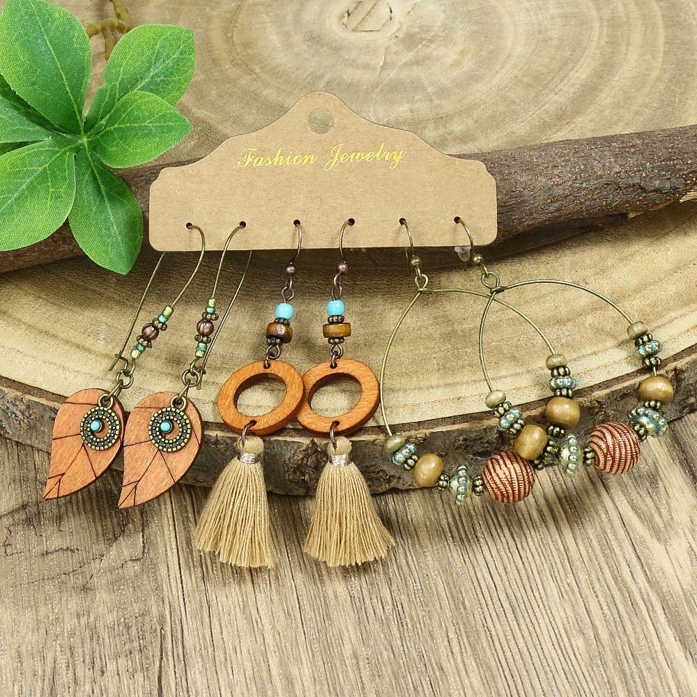 Bohemien Colorful Drop Oil Waterdrop Nappa Earrings Set for Women Ethnic Vintage Holiday Zircon Casual Pendant Mujer