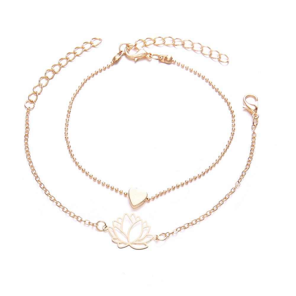 European & American Women's Hollow Lotus Heart Bangle Set - 2-Piece Bracelet
