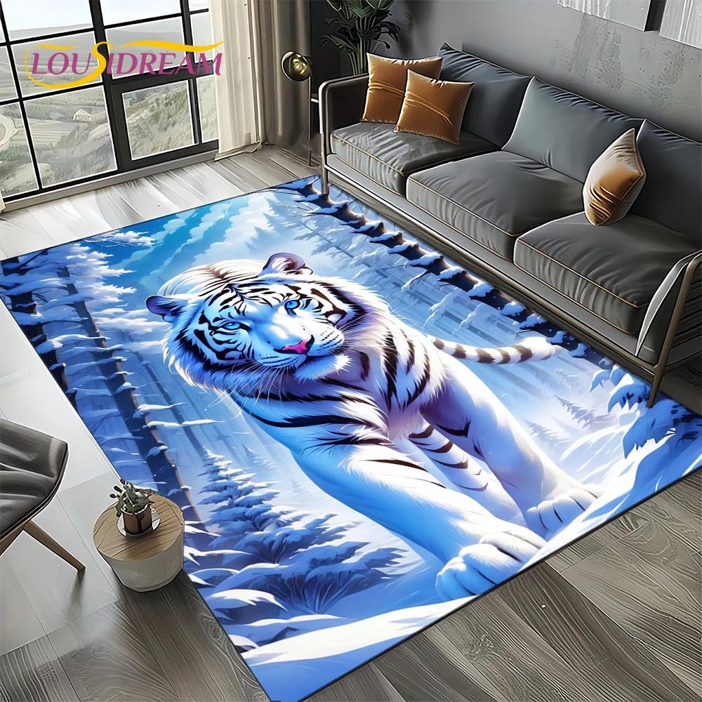 Wilder Tiger Löwe Leopard Biest Tier Wildtier Cartoon Teppich Teppich für Wohnzimmer Schlafzimmer Sofa Dekoration, Rutschfeste Bodenmatte