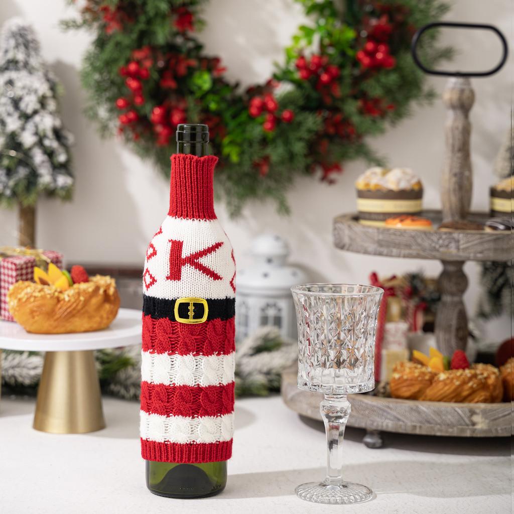 Vibrant And Decorative Knitted Letter Wine Bottle Holder For Christmas Parties And Gifts