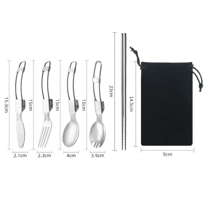 Creative Folding Design Outdoor Portable Picnic Tableware Set Stainless Steel Folding Salad Spoon Fork Chopsticks Kitchen Tools