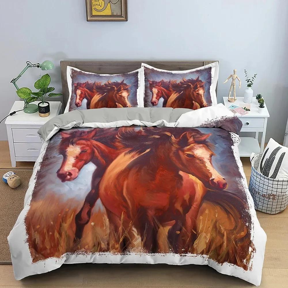 Animal Horse Bedding Set Boys Girls Twin Queen Size Duvet Cover Pillowcase Bed Kids Adult Fashion Home Textileextile