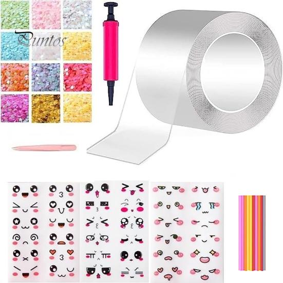 Bandă Baloane Elasticitate Ridicată 1 Set 300CM Jucărie Nano cu Baloane, Stickere Farmec, Gonflator, Pensetă DIY, Adeziv, Kit Amuzant pentru Ameliorarea Stresului și Meșteșuguri Copii